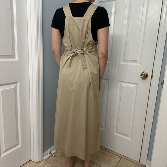 Vintage Dress Midi Modest Pinafore Khaki Work Minimalist Cotton Size Small - Picture 2 of 6